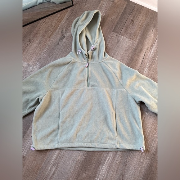 SO Quarter Zip Fleece Pullover Sweatshirt Fuzzy Sherpa Teddy Sage Green L XL - Picture 7 of 7